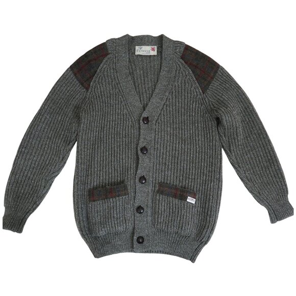 vtg NIFFI The Ecosse wool cardigan sweater sz S Harris Tweed trim - Picture 1 of 7